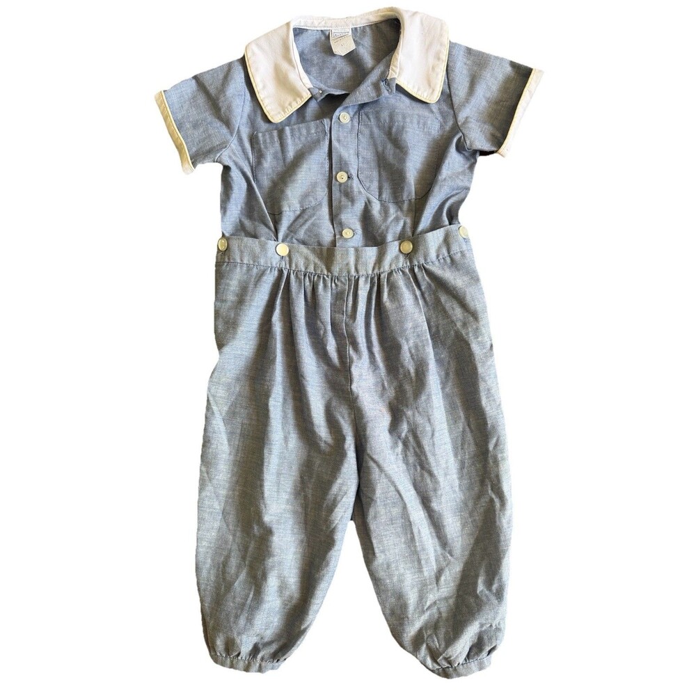 Sir Alex Dallas Vintage Blue Button On Romper Size 4t